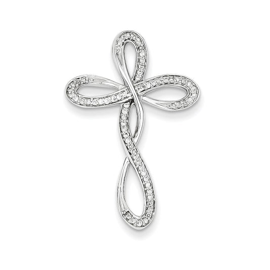 14k White Gold Real Diamond Cross Pendant