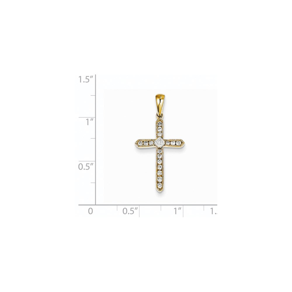 14K Yellow Gold Real Diamond Cross Pendant