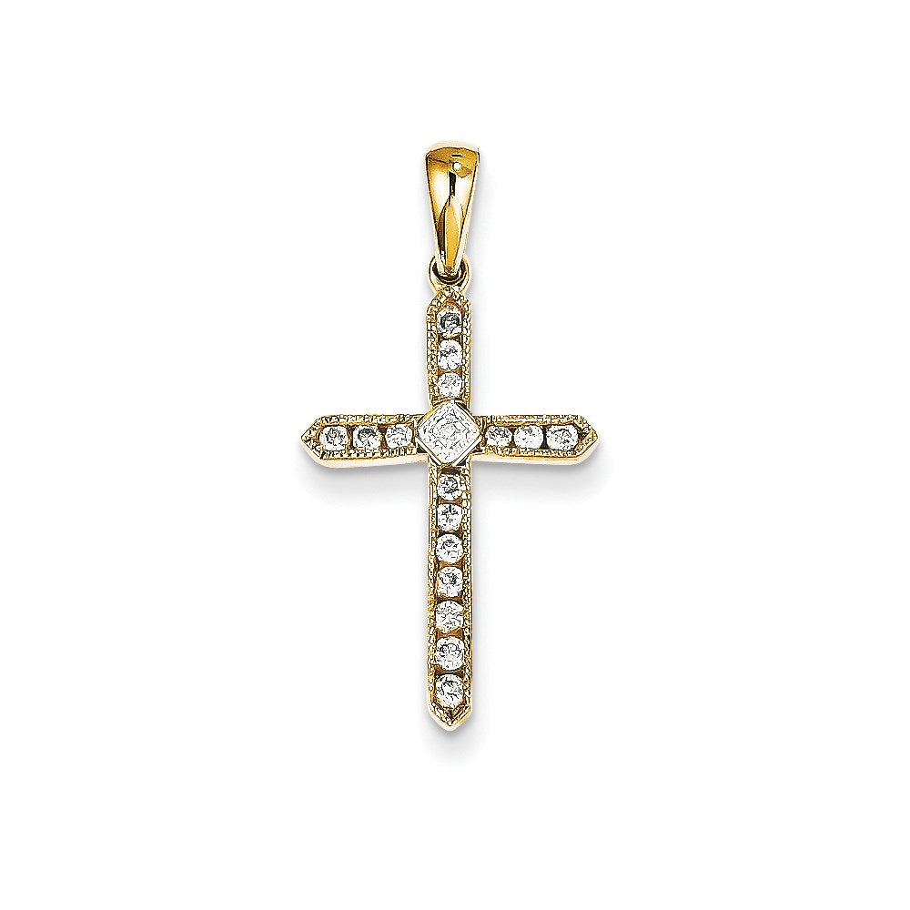 14K Yellow Gold Real Diamond Cross Pendant