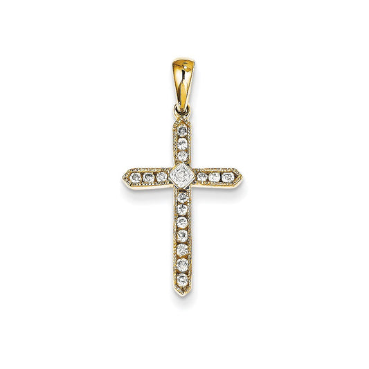 14K Yellow Gold Real Diamond Cross Pendant