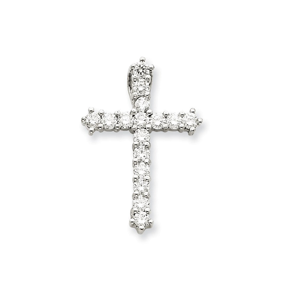 14k White Gold AA Real Diamond Cross Pendant