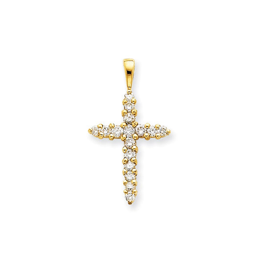 14K Yellow Gold AA Real Diamond Cross Pendant