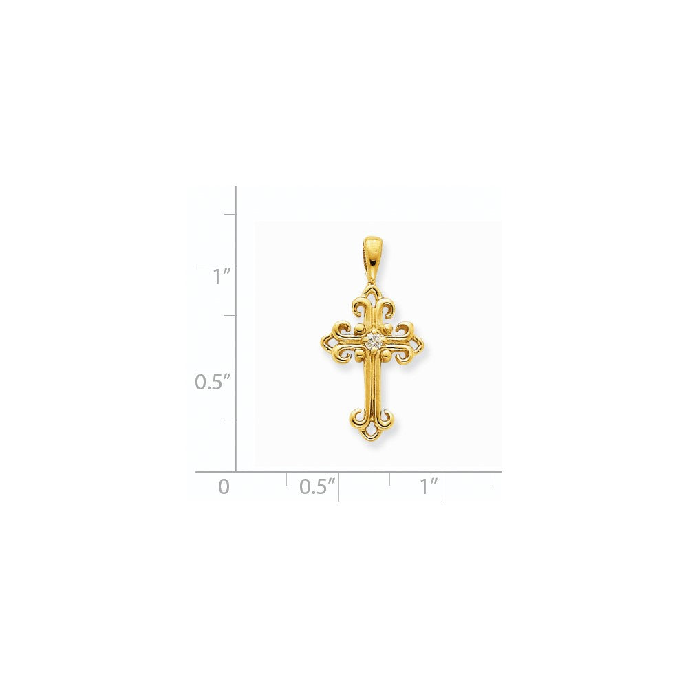 14K Yellow Gold AA Real Diamond Cross Pendant