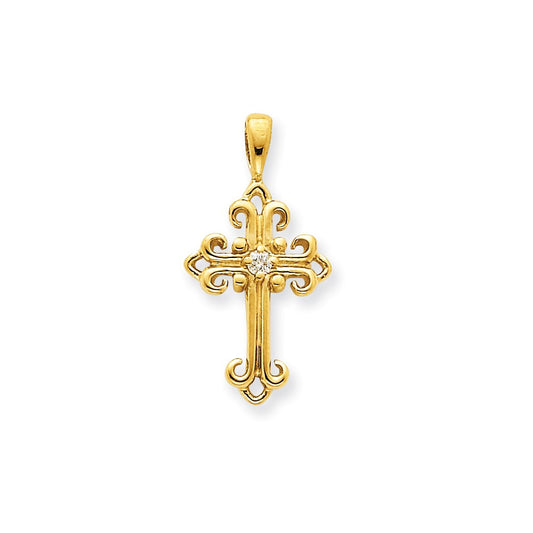 14K Yellow Gold AA Real Diamond Cross Pendant