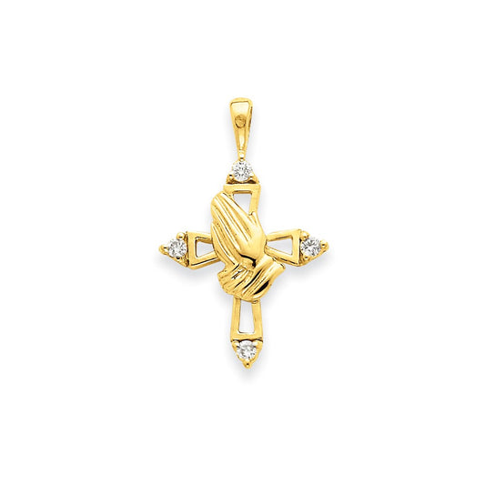 14K Yellow Gold AA Real Diamond Cross Pendant