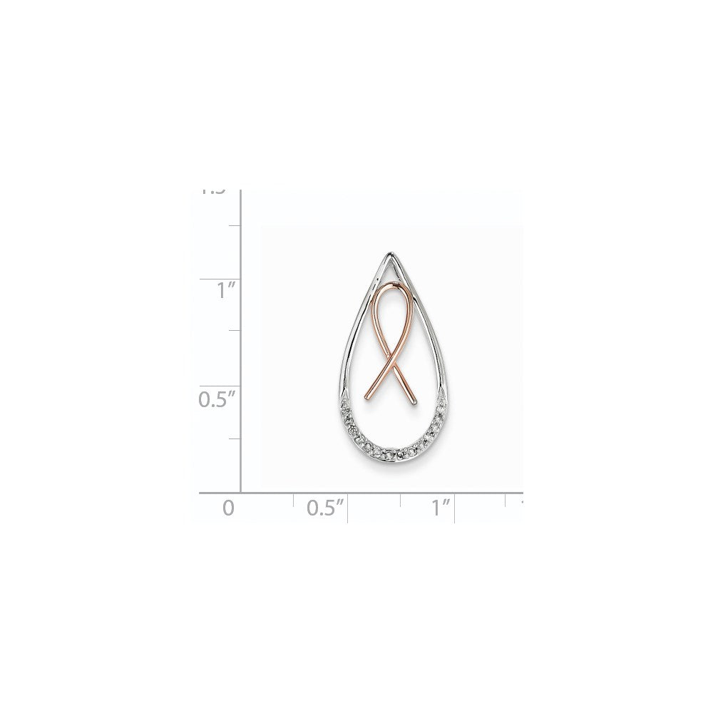 14k Two-Tone Gold Real Diamond Awareness Ribbon in Teardrop Slide