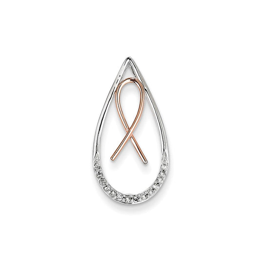 14k Two-Tone Gold Real Diamond Awareness Ribbon in Teardrop Slide