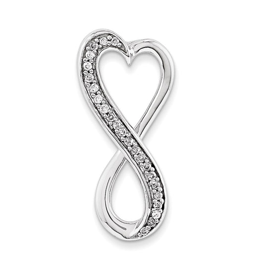 14K White Gold Real Diamond Freeform Heart Chain Slide Pendant Pendant