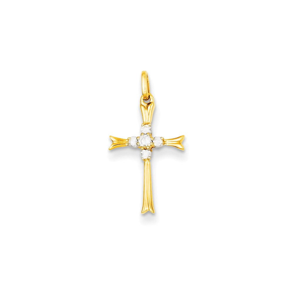 14K Yellow Gold Real Diamond Cross Pendant