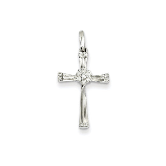 14K White Gold Real Diamond Cross Pendant