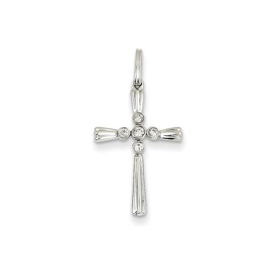 14K White Gold Real Diamond Cross Pendant