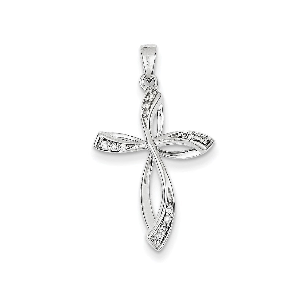 14K White Gold Real Diamond Cross Pendant