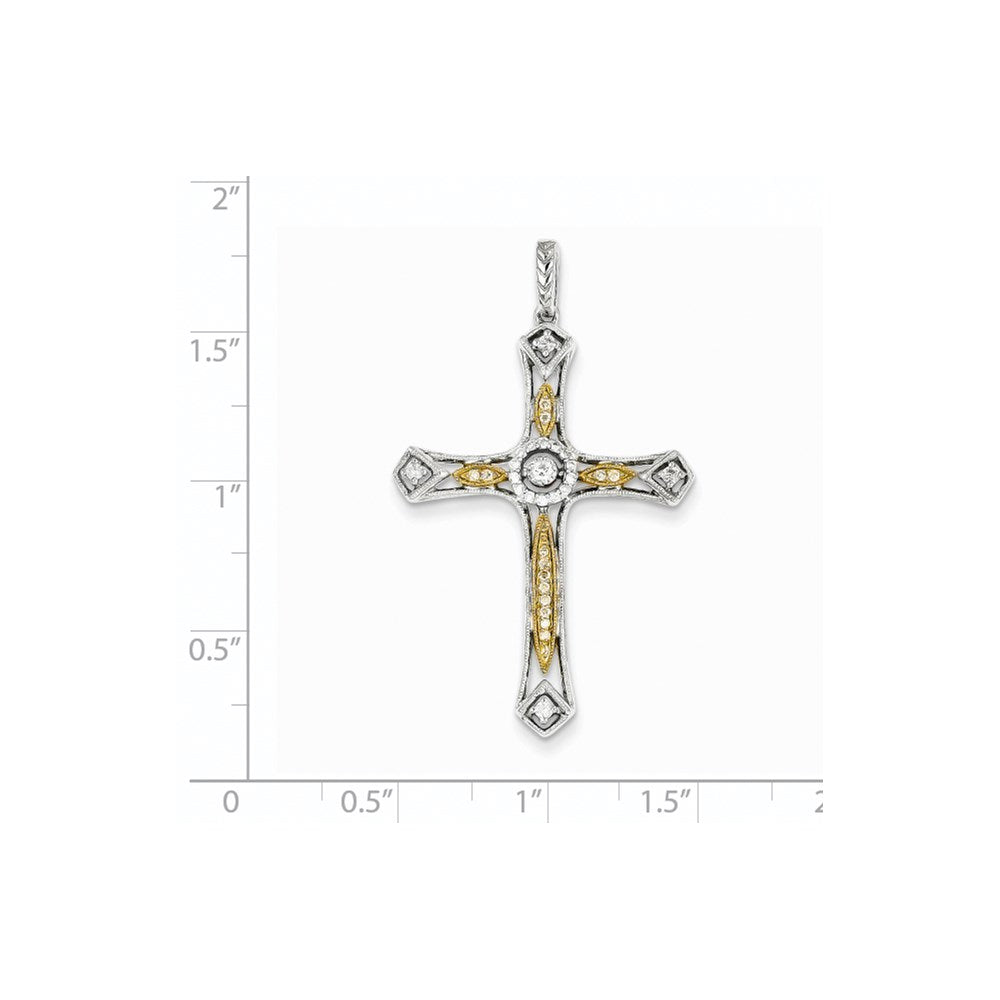 14K Two tone Diamond Cross Pendant