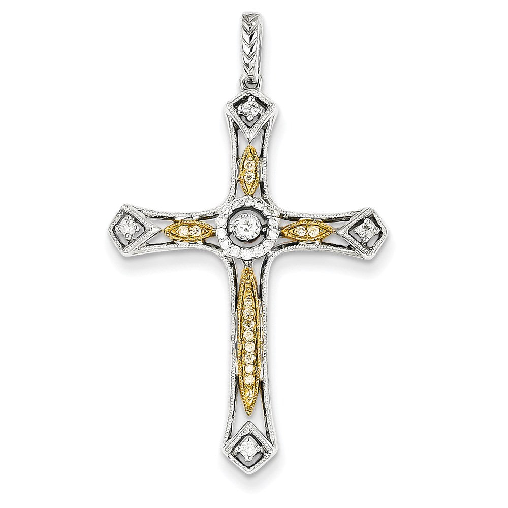 14K Two tone Diamond Cross Pendant