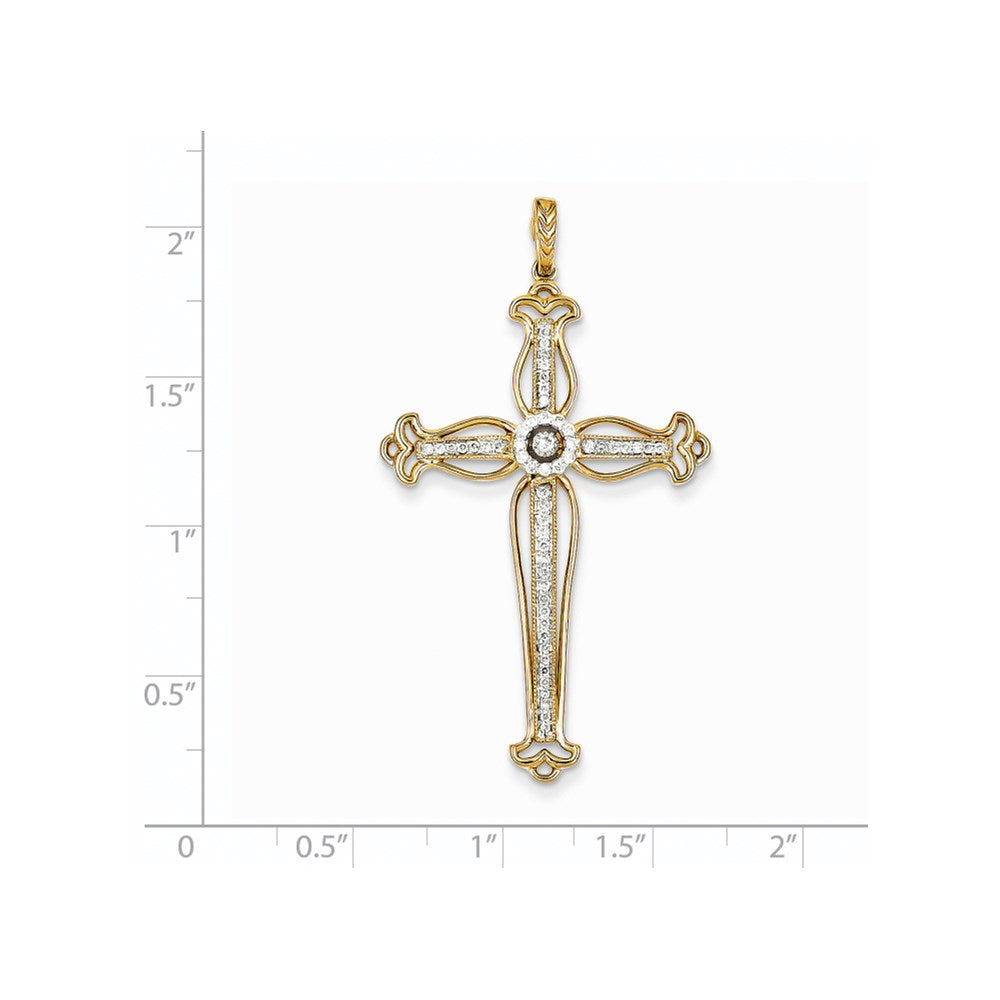 14K Yellow Gold Real Diamond Cross Pendant