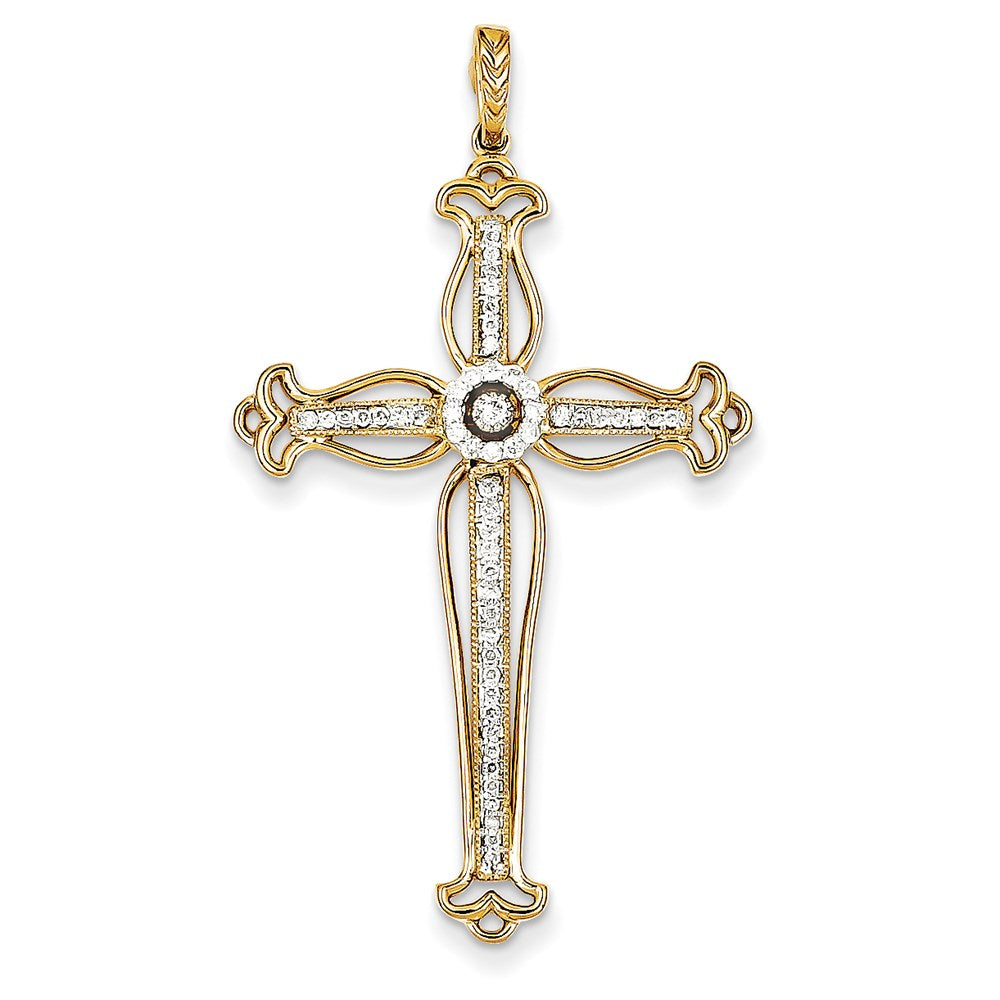 14K Yellow Gold Real Diamond Cross Pendant