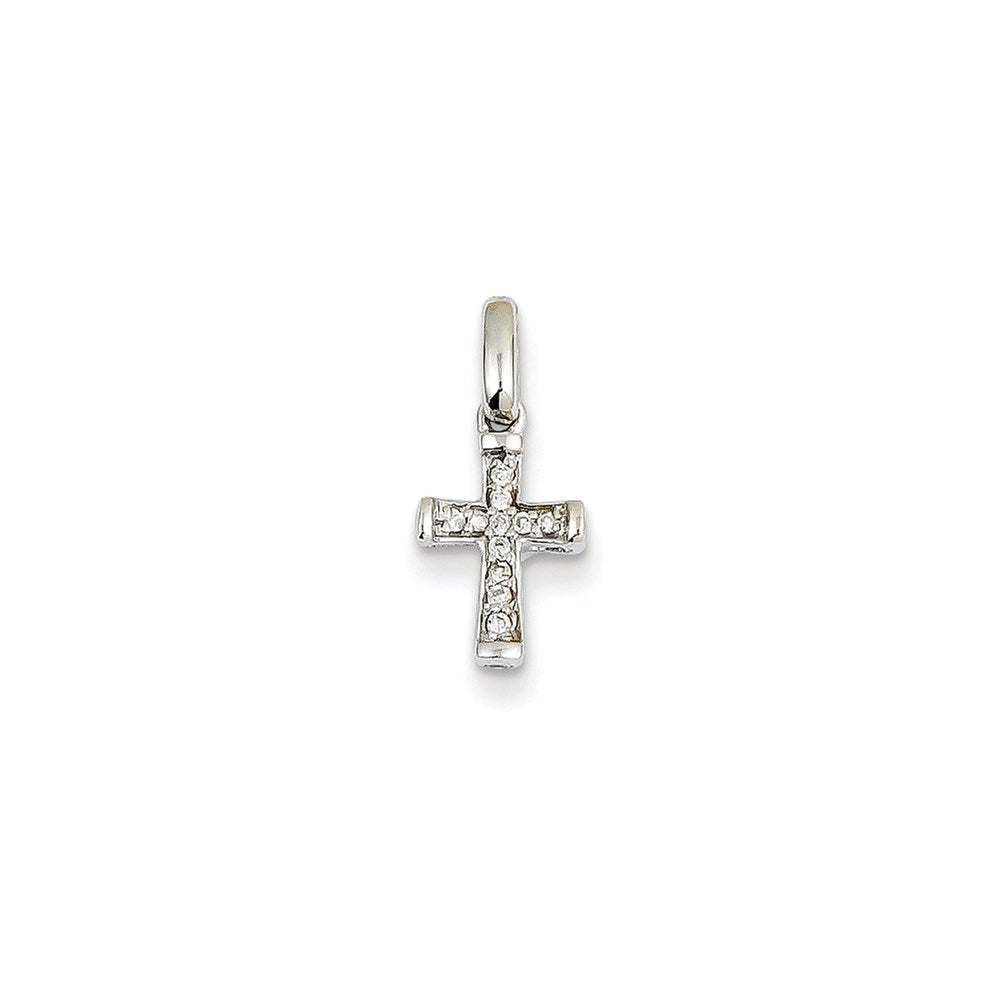 14K White Gold Small Real Diamond Latin Cross Pendant