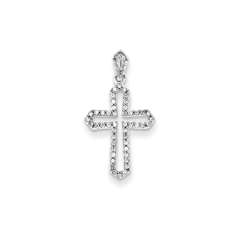 14K White Gold Real Diamond Cross Pendant