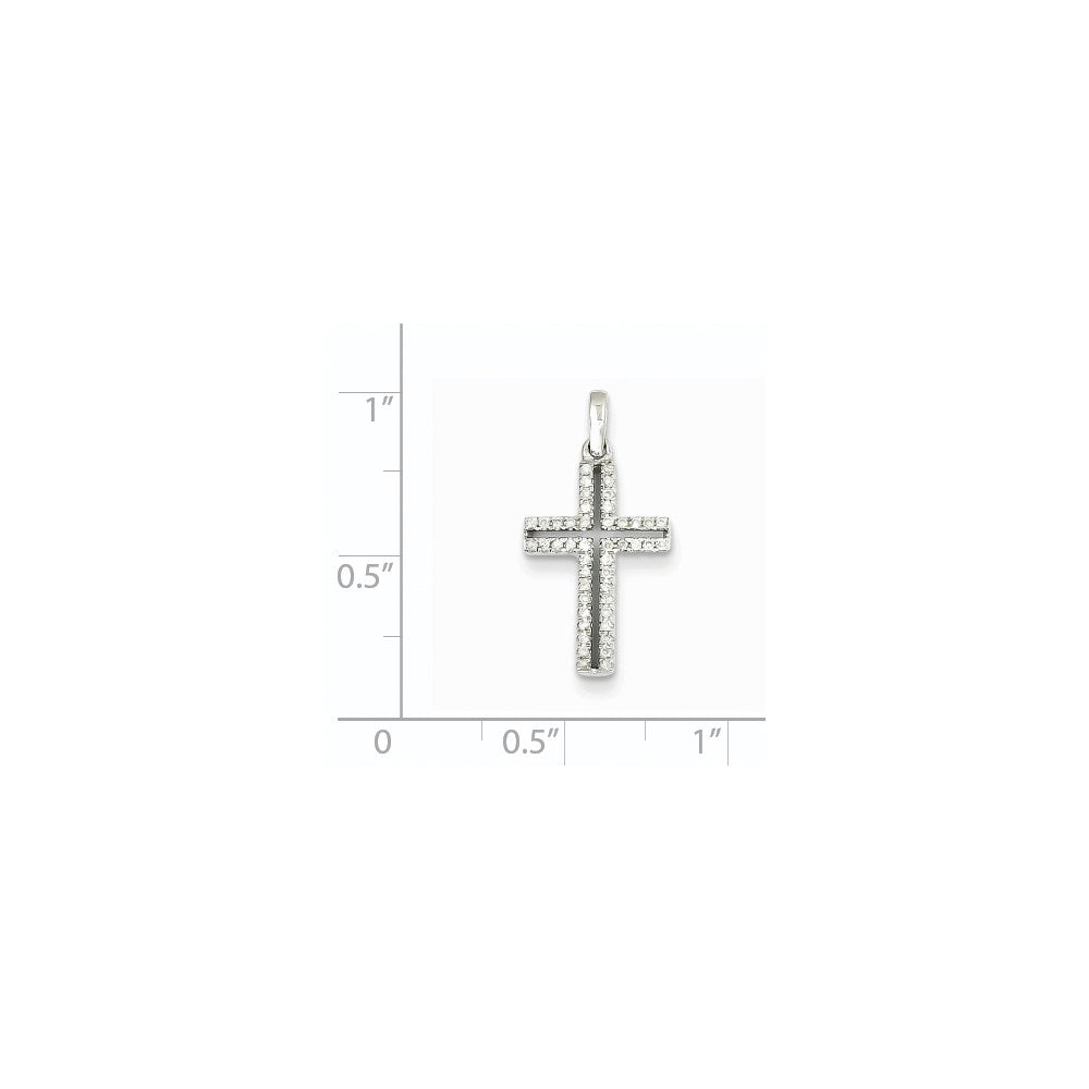 14K White Gold Real Diamond Cross Pendant