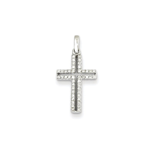 14K White Gold Real Diamond Cross Pendant