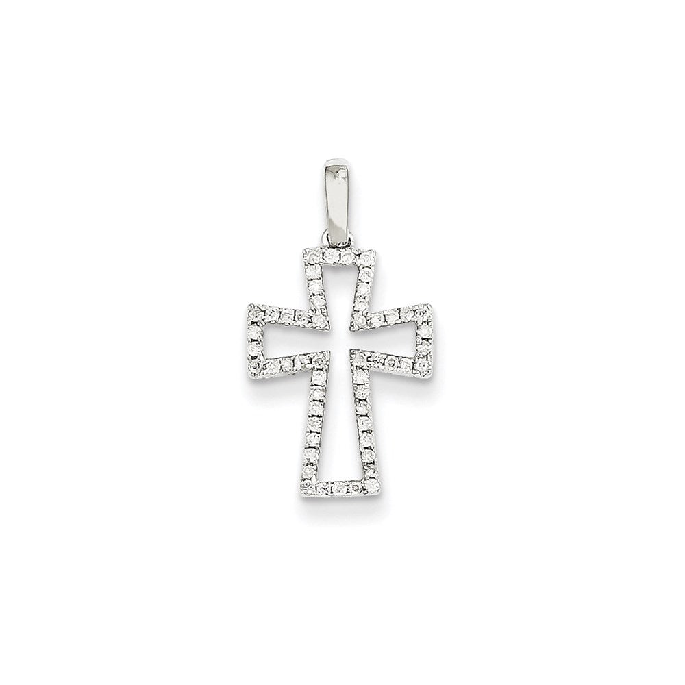 14K White Gold Real Diamond Cross Pendant