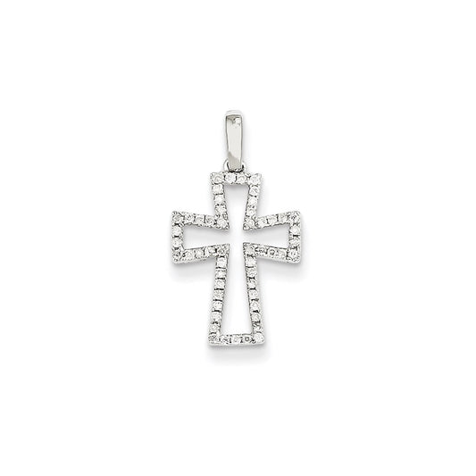 14K White Gold Real Diamond Cross Pendant