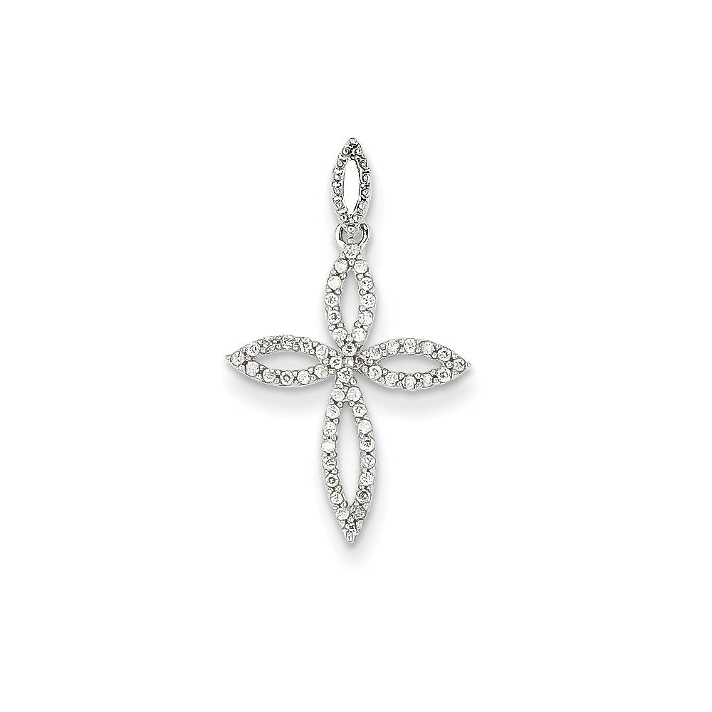 14K White Gold Real Diamond Cross Pendant