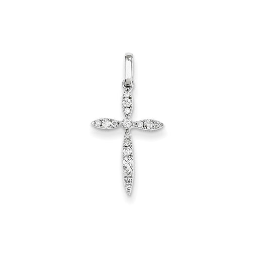 14K White Gold Real Diamond Cross Pendant