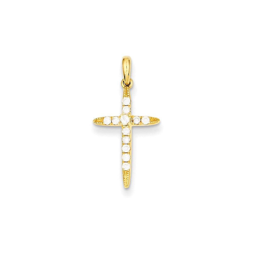 14K Yellow Gold Real Diamond Cross Pendant