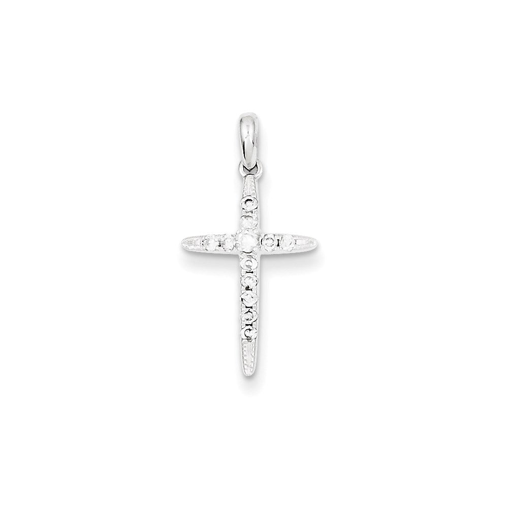 14K White Gold Real Diamond Cross Pendant