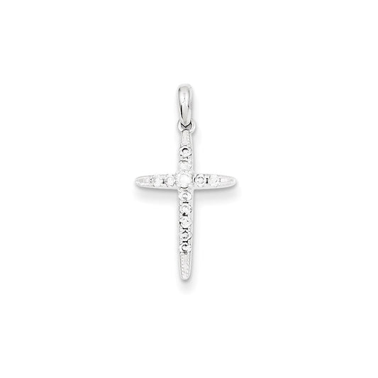 14K White Gold Real Diamond Cross Pendant