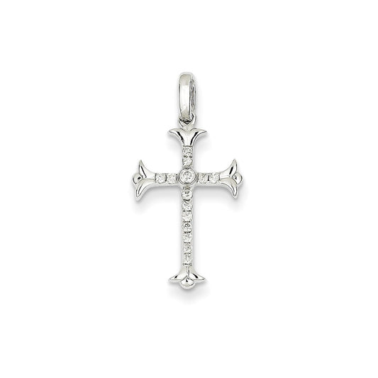 14K White Gold Real Diamond Cross Pendant