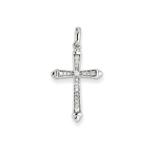 14K White Gold Real Diamond Cross Pendant