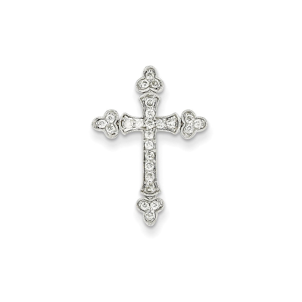 14K White Gold Real Diamond Cross Pendant