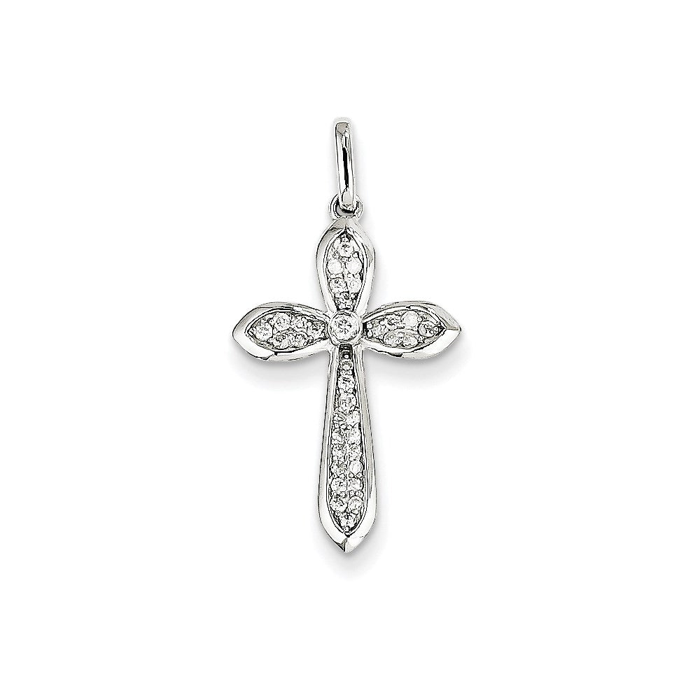 14K White Gold Diamond Cross Pendant