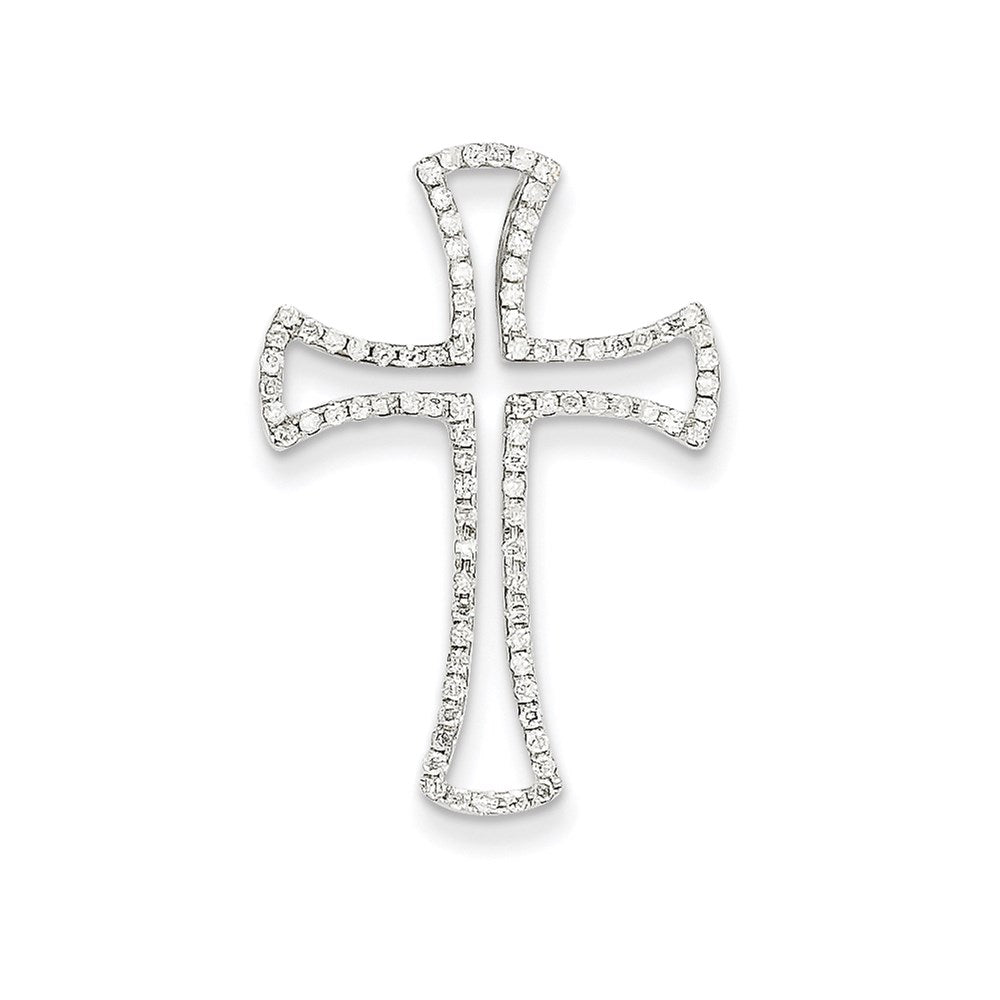 14K White Gold Real Diamond Cross Pendant