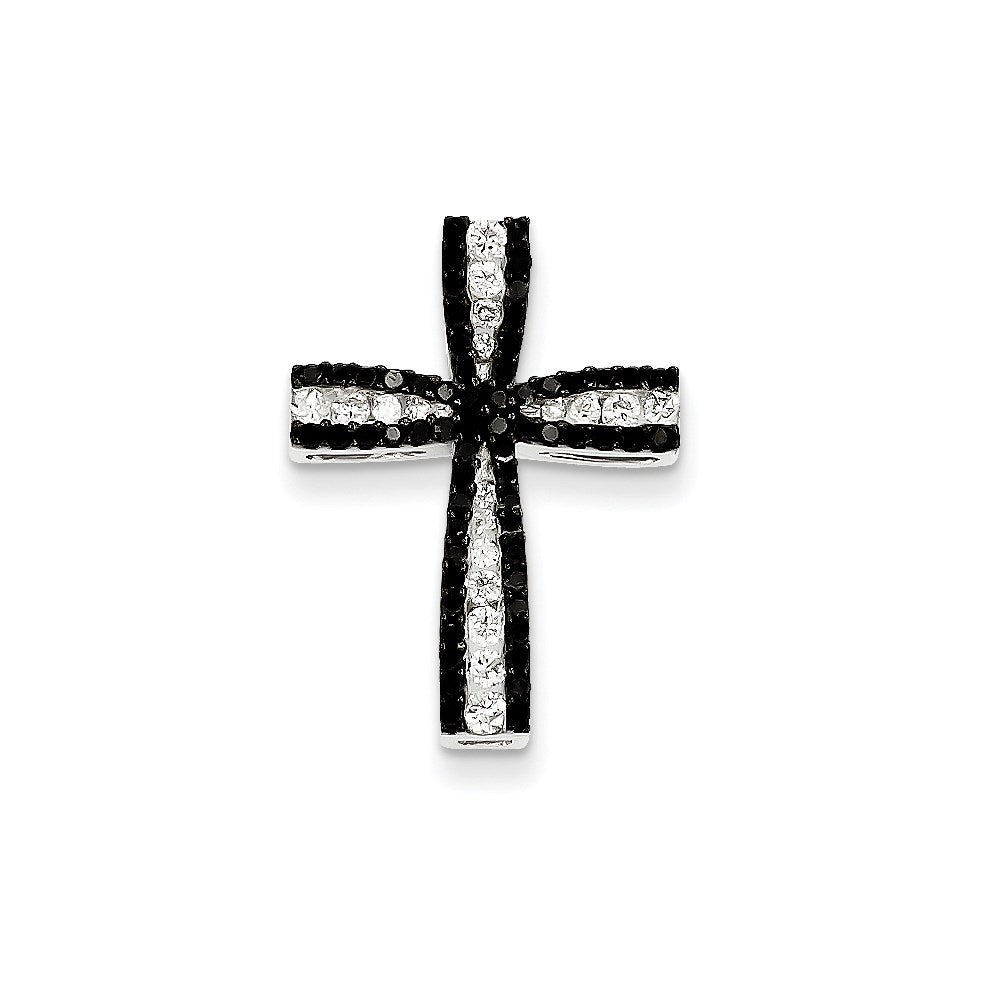 14K White Gold Black & White Real Diamond Cross Pendant