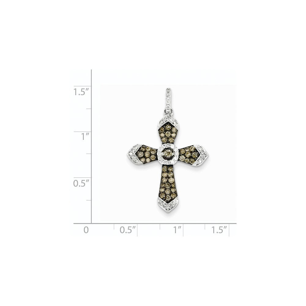 14K White Gold/Blk Rhod Champagne/Wh Real Diamond Cross Pendant