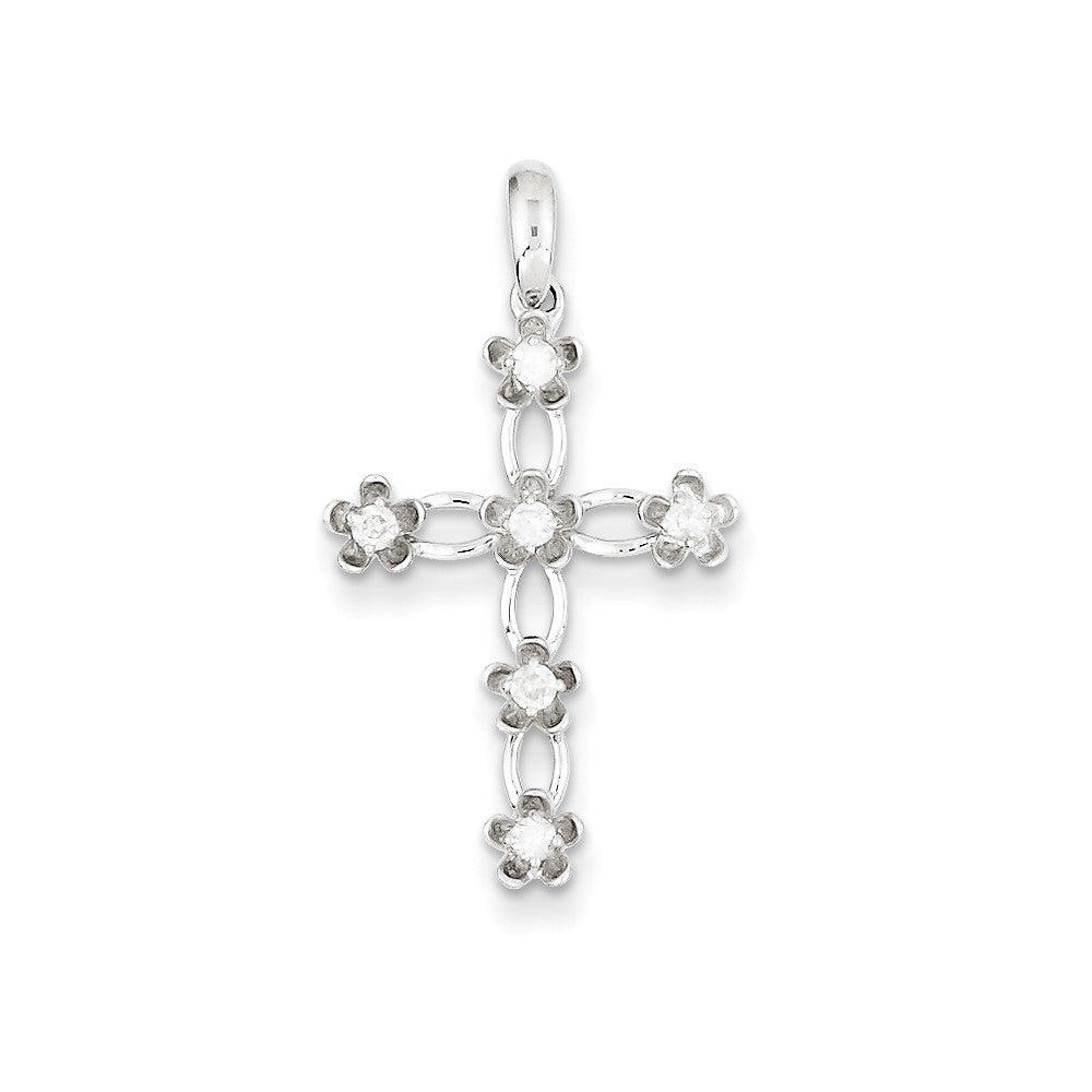 14k White Gold Diamond Cross Pendant