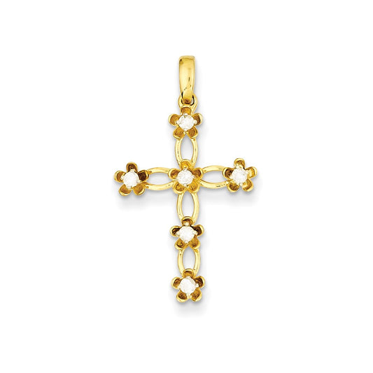 14K Yellow Gold Real Diamond Cross Pendant