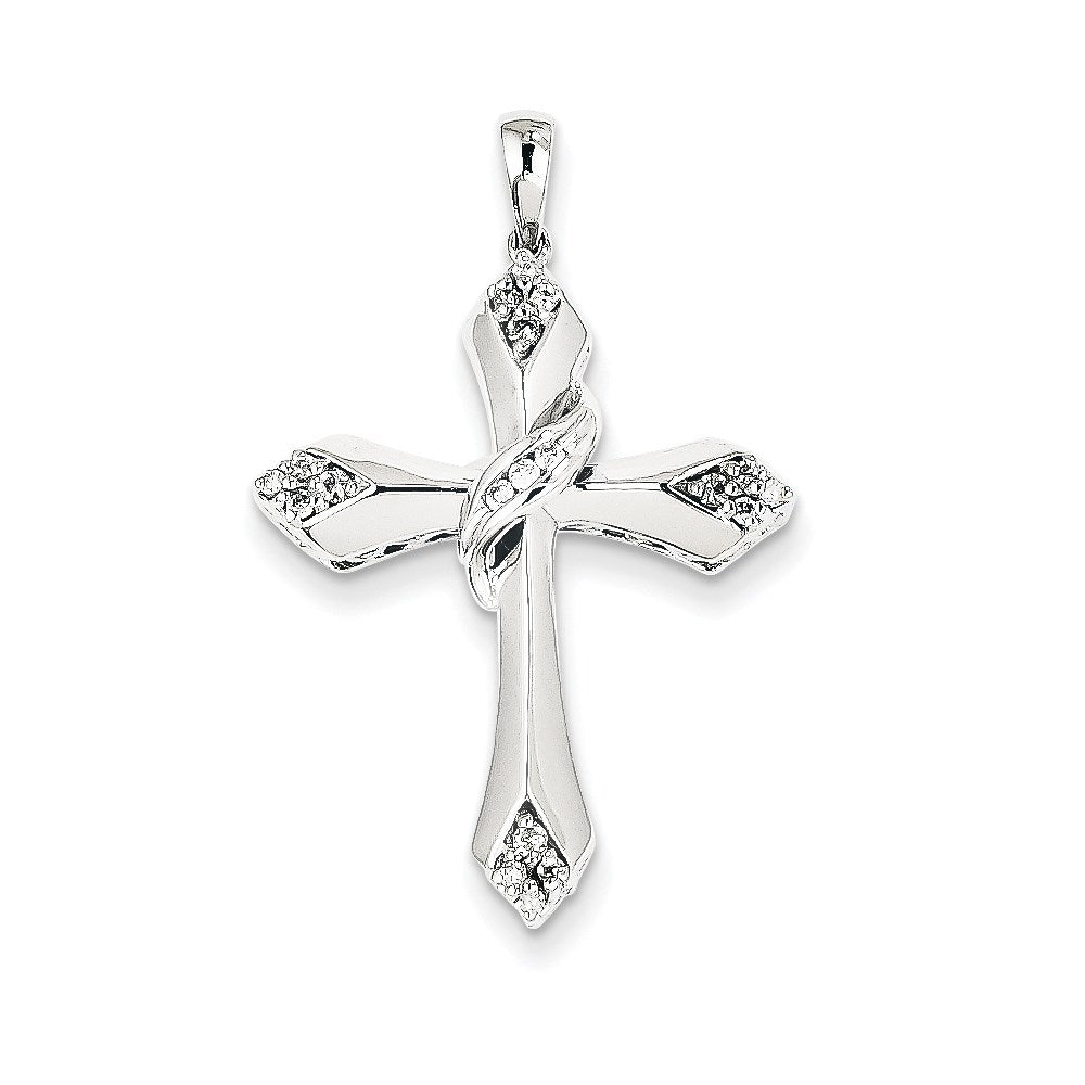 14k White Gold Real Diamond Cross Pendant