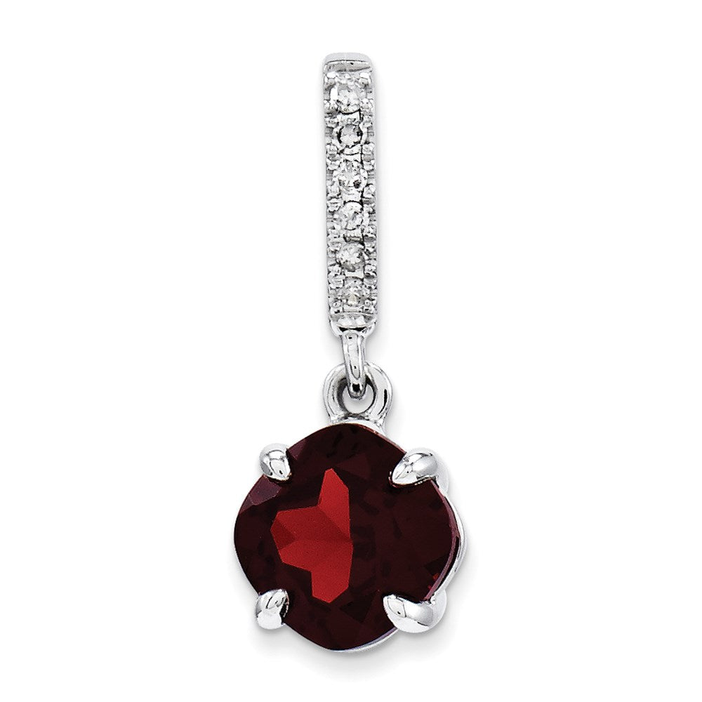 14k White Gold Diamond and Garnet Pendant