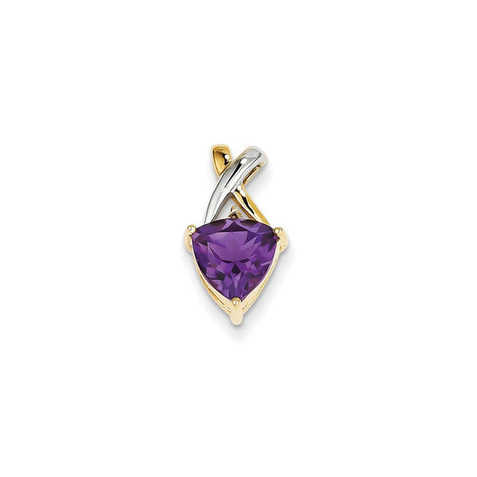 14K Yellow Gold w/ Rhodium Amethyst & White Topaz Trillion Pendant