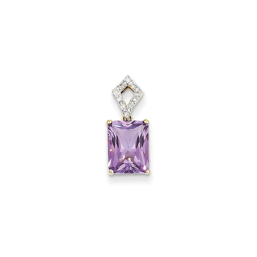 14k Diamond and Amethyst Rectangle Pendant