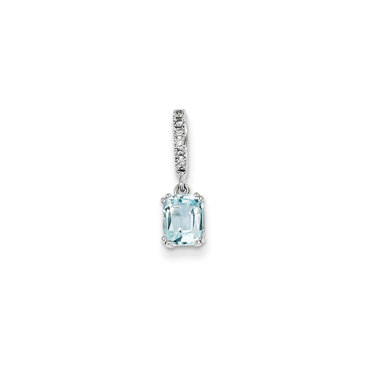 14k White Gold Diamond and Blue Topaz Pendant