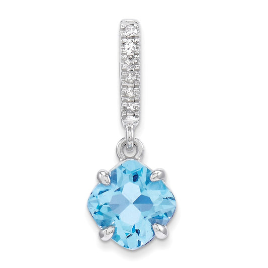 14k White Gold Diamond and Blue Topaz Pendant