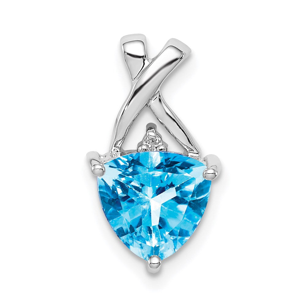 14k White Gold Blue Topaz and White Topaz Trillion Pendant