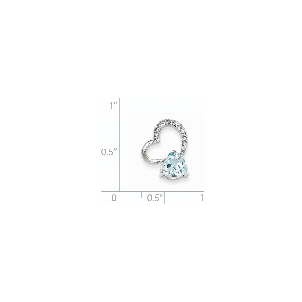 14k White Gold Diamond and Blue Topaz Heart Pendant