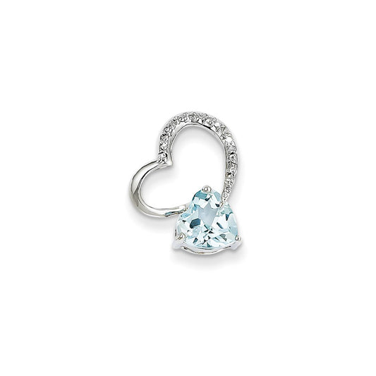 14k White Gold Diamond and Blue Topaz Heart Pendant