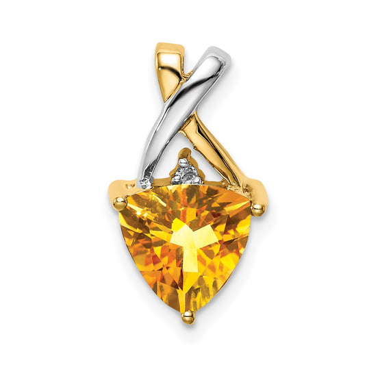 14K Yellow Gold & Rhodium Citrine and White Topaz Trillion Pendant